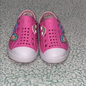 Skechers Pink Kids Slip On Shoes with Heart Design